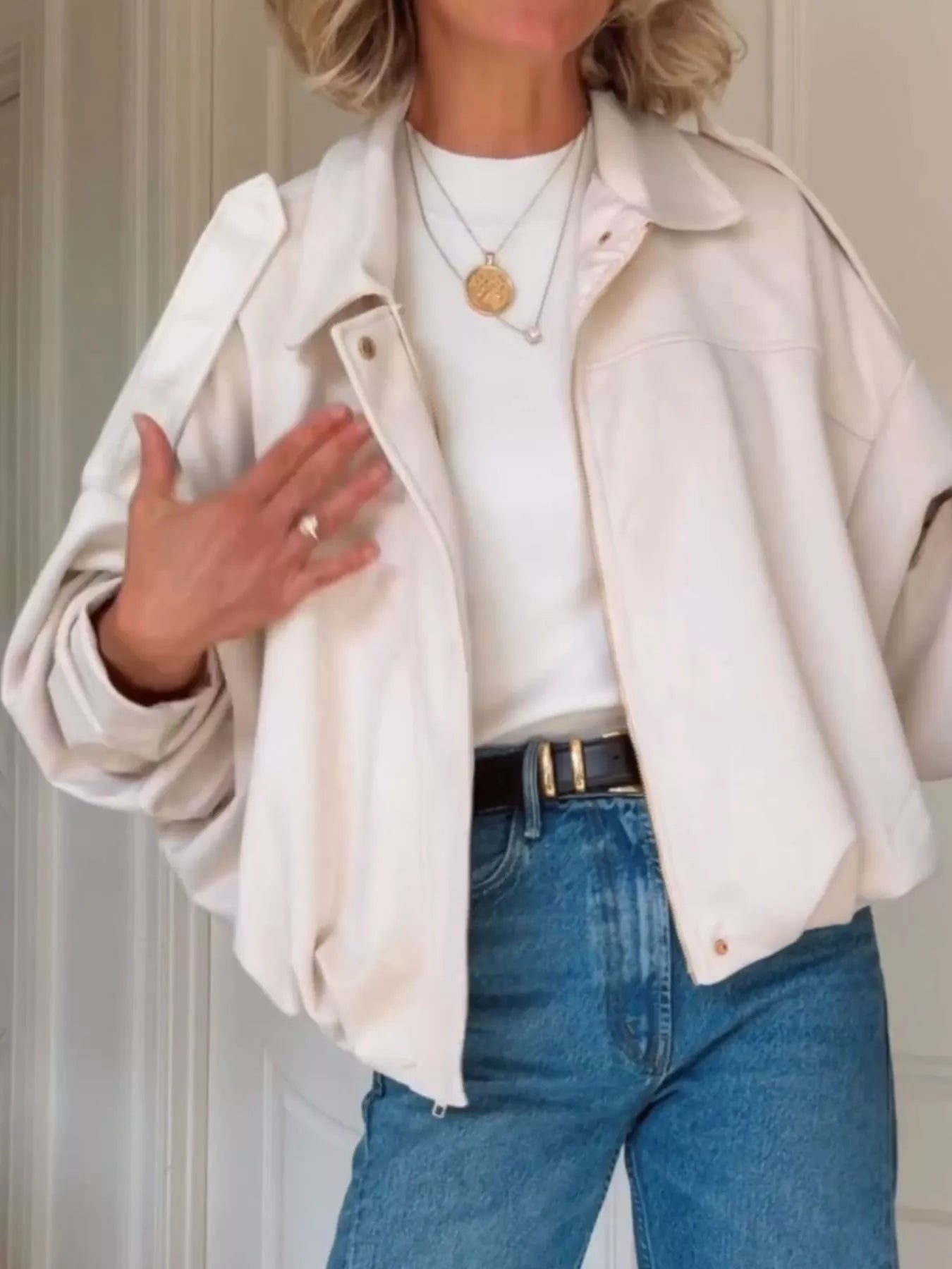 Zip Up Dropped Shoulder Suede Jacket