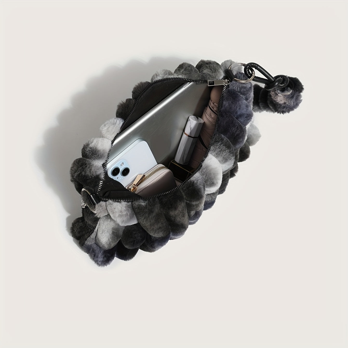 Plush Faux Fur Crossbody Bag with Detachable Adjustable Chain Strap