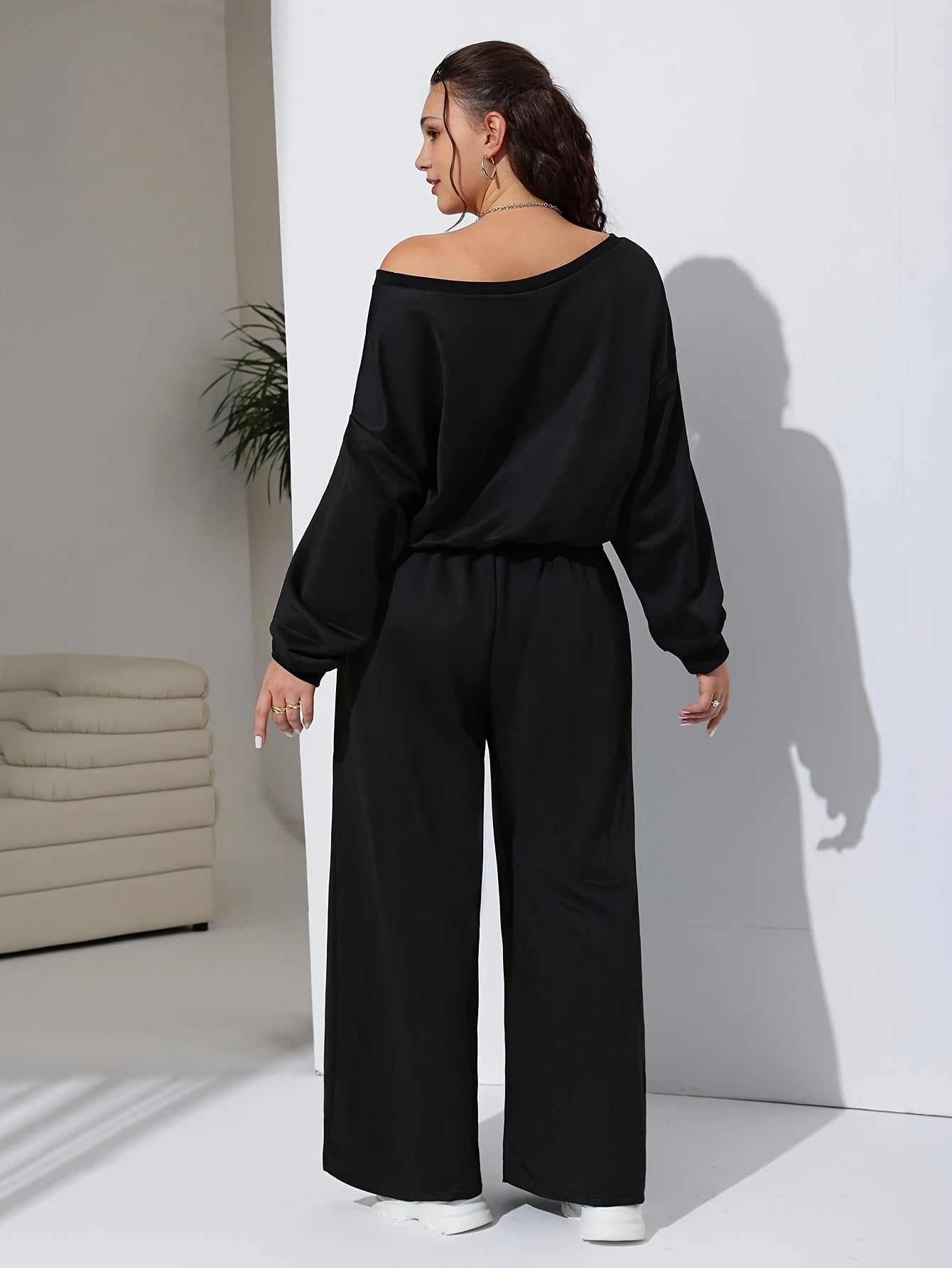 Casual Sweatshirt and Wide Leg Pants Set