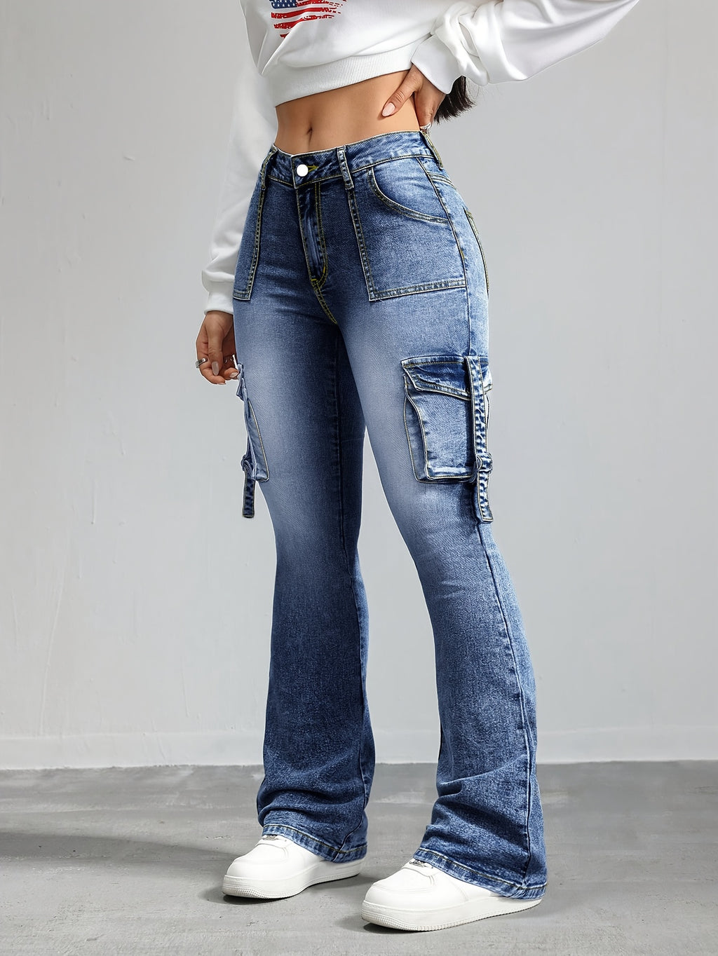 High-Waisted Stretch Flared Jeans