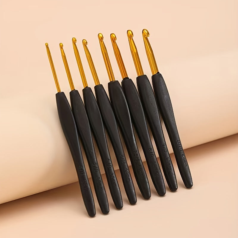 8pcs Black Plastic Soft Handle Crochet Hooks Set