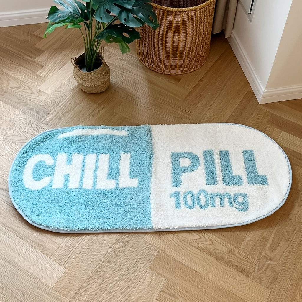 "CHILL PILL 100mg" Non-Slip Absorbent Polyester Area Mat