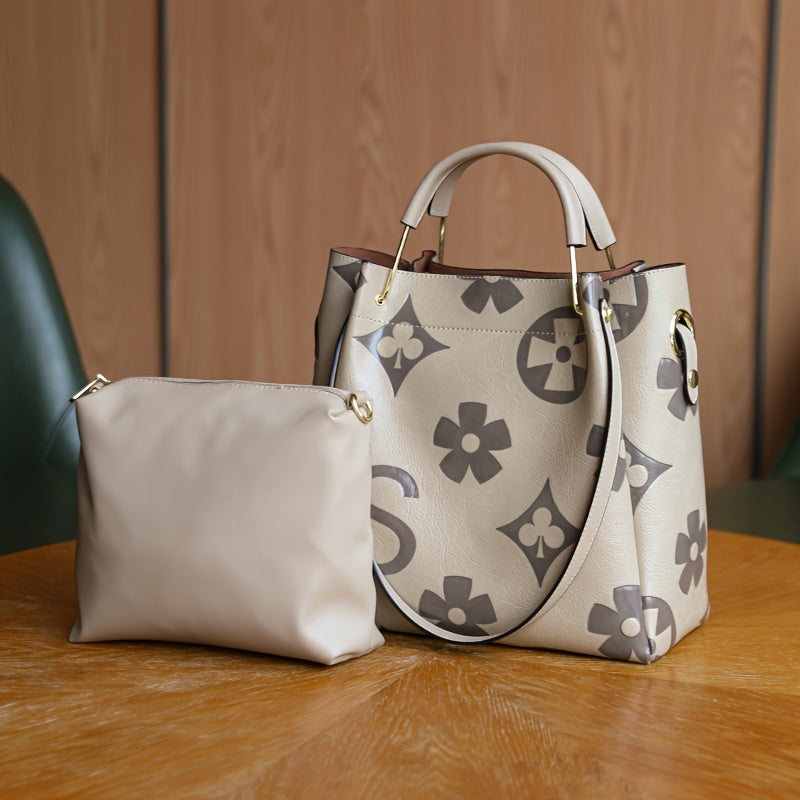 Floral Embossed Synthetic Leather Satchel Handbag