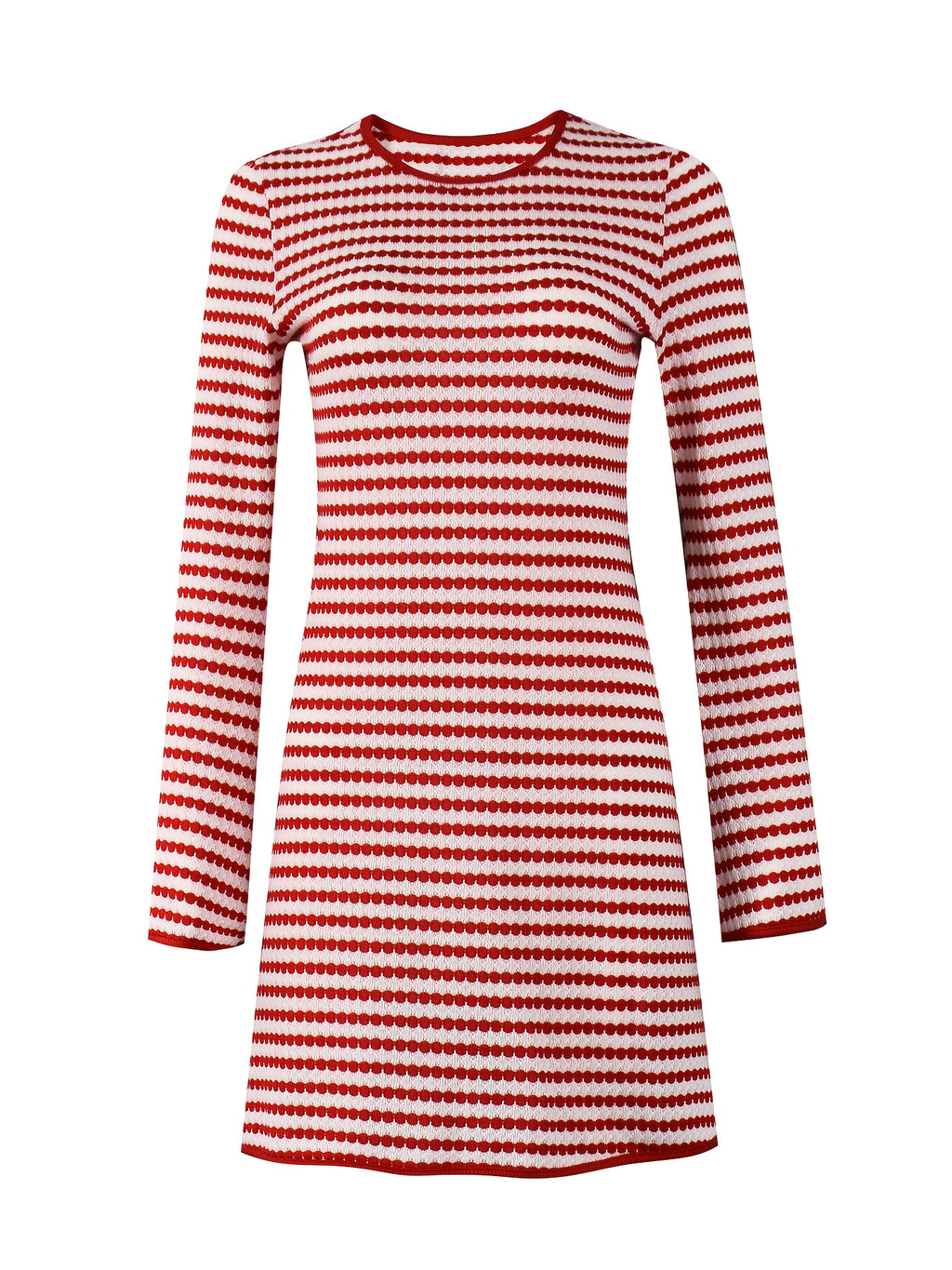 Elegant Slim-Fit Red & White Bell Sleeve A-Line Dress