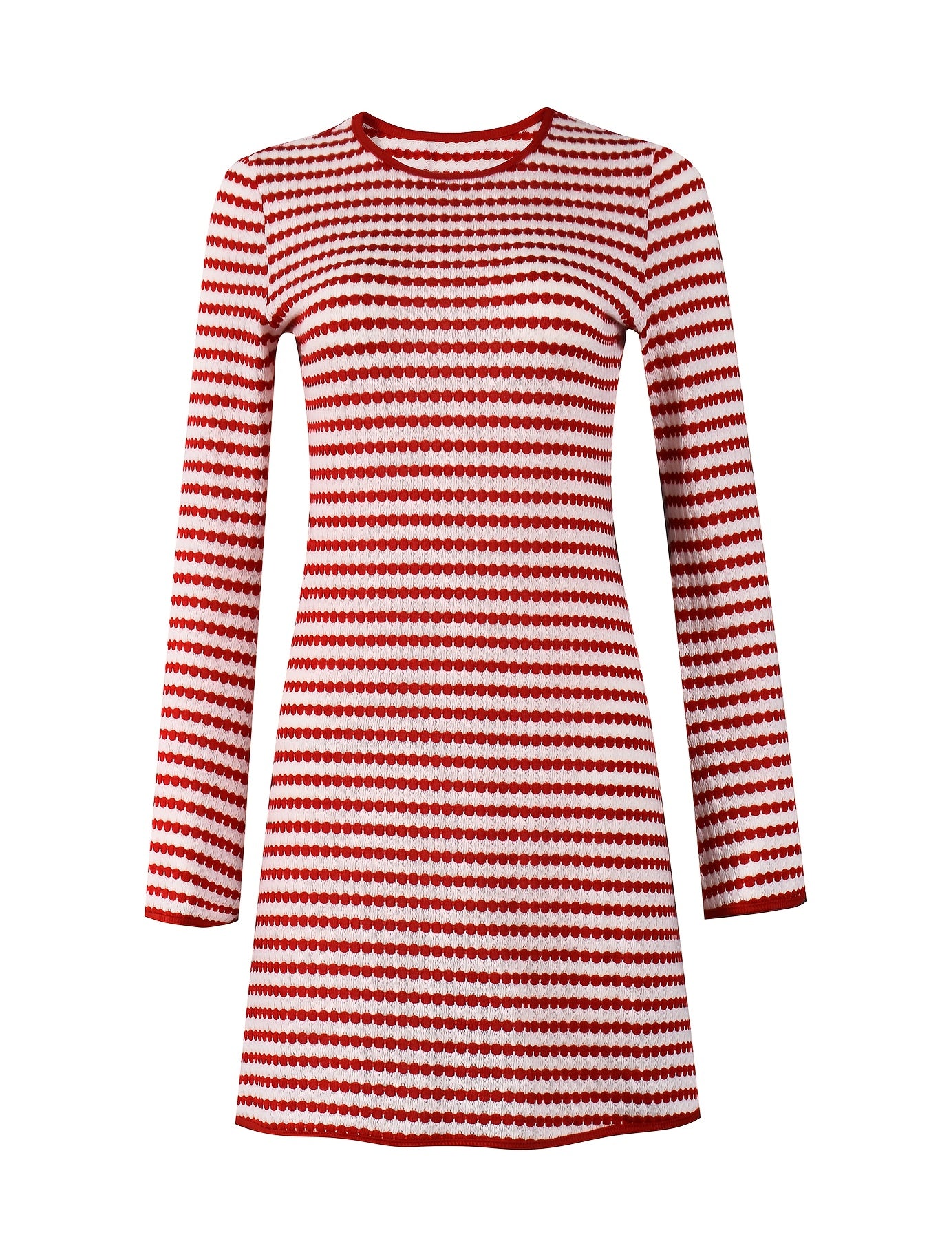 Elegant Slim-Fit Red & White Bell Sleeve A-Line Dress