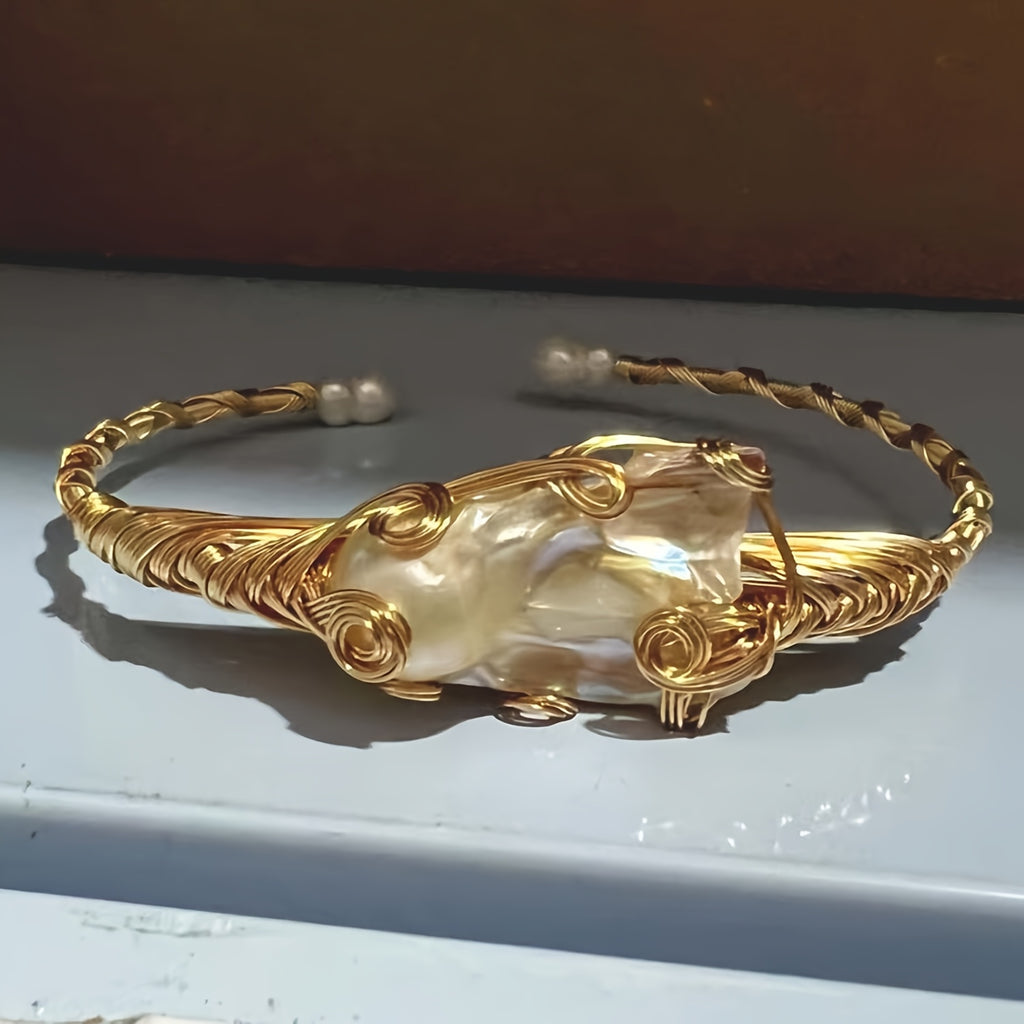 Open Cuff Bracelet Featuring Natural Freshwater Pearls