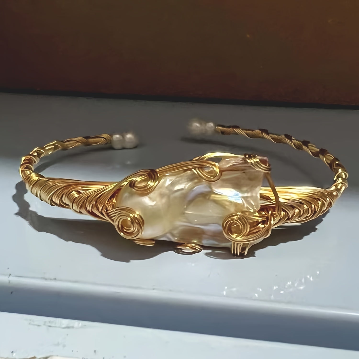 Open Cuff Bracelet Featuring Natural Freshwater Pearls