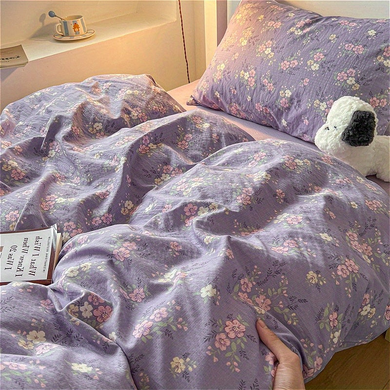 Hibiscus Pattern Fresh Style 4pcs Bedding Set (1 Duvet Cover + 1 Fitted Sheet + 2 Pillowcases)