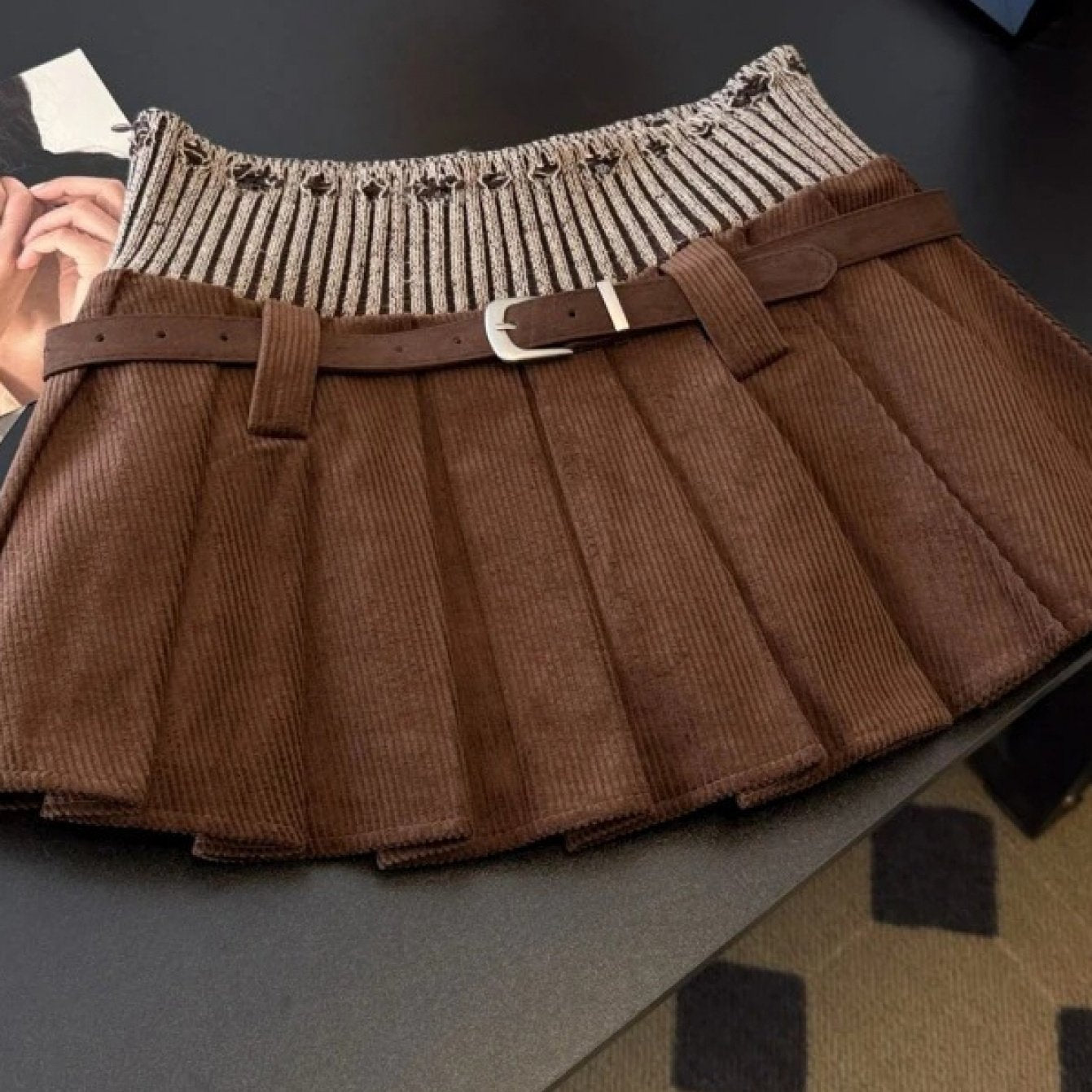 Paneled High Waist Pleated Mini Skirt