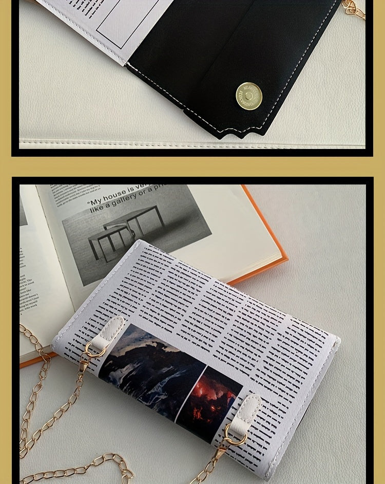 Trendy Chain Crossbody Newspaper Clutch Bag - Women's Envelope Flap Purse For Party Prom
