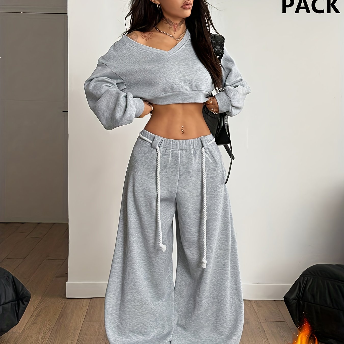 2025 No.: ZD0926244 Autumn/Winter Women's Oversize Solid Color Simple Fashion Long Pants Long Sleeve Set