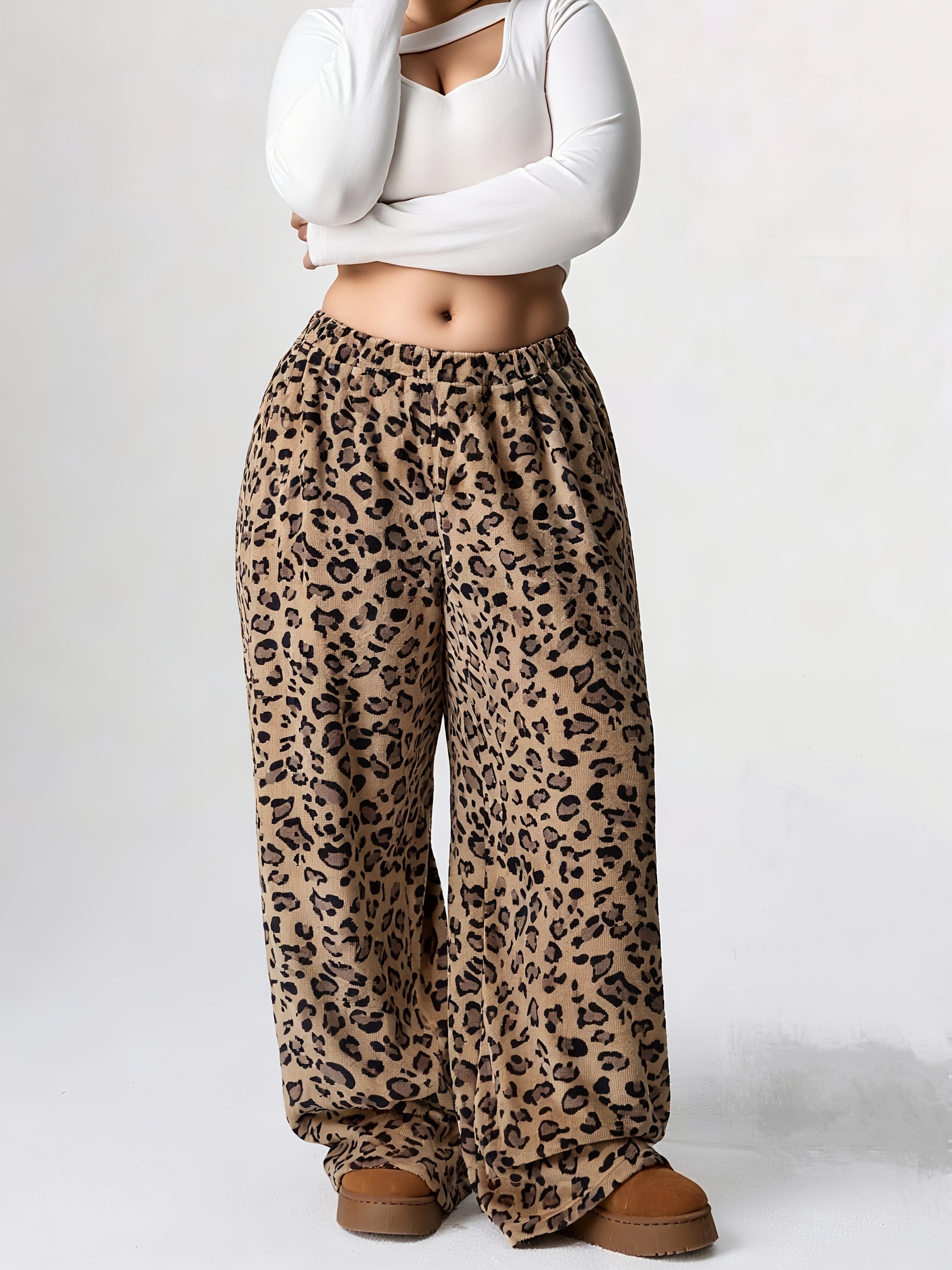 Loose Bow Design Leopard Print Pants
