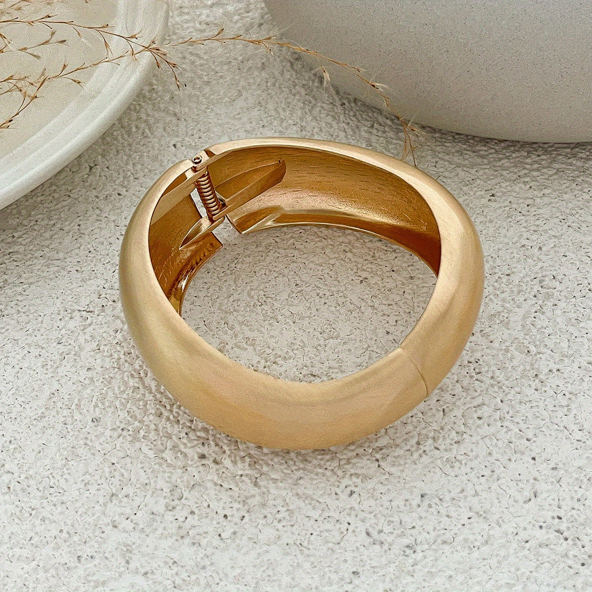 Bold Punk Style Matte Golden-Tone Wide Spring Buckle Women’s Bracelet