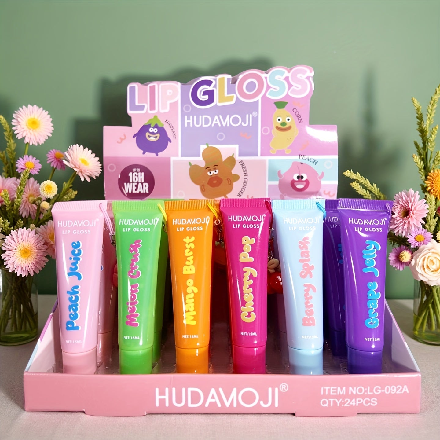 24pcs Fruit Flavored Moisturizing Lip Balm Set with Fruit Charm