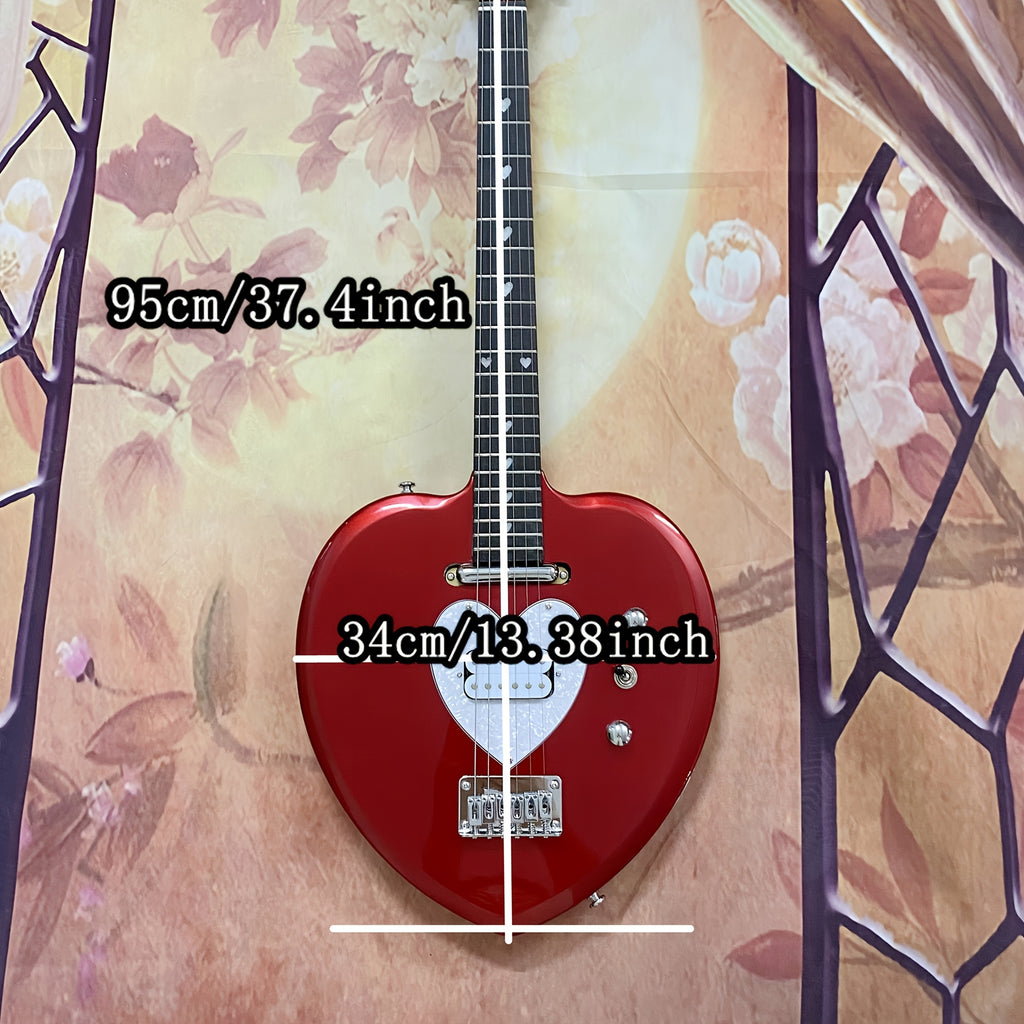 Red Electric Guitar with Heart Cutout Body & Glittering Pickguard