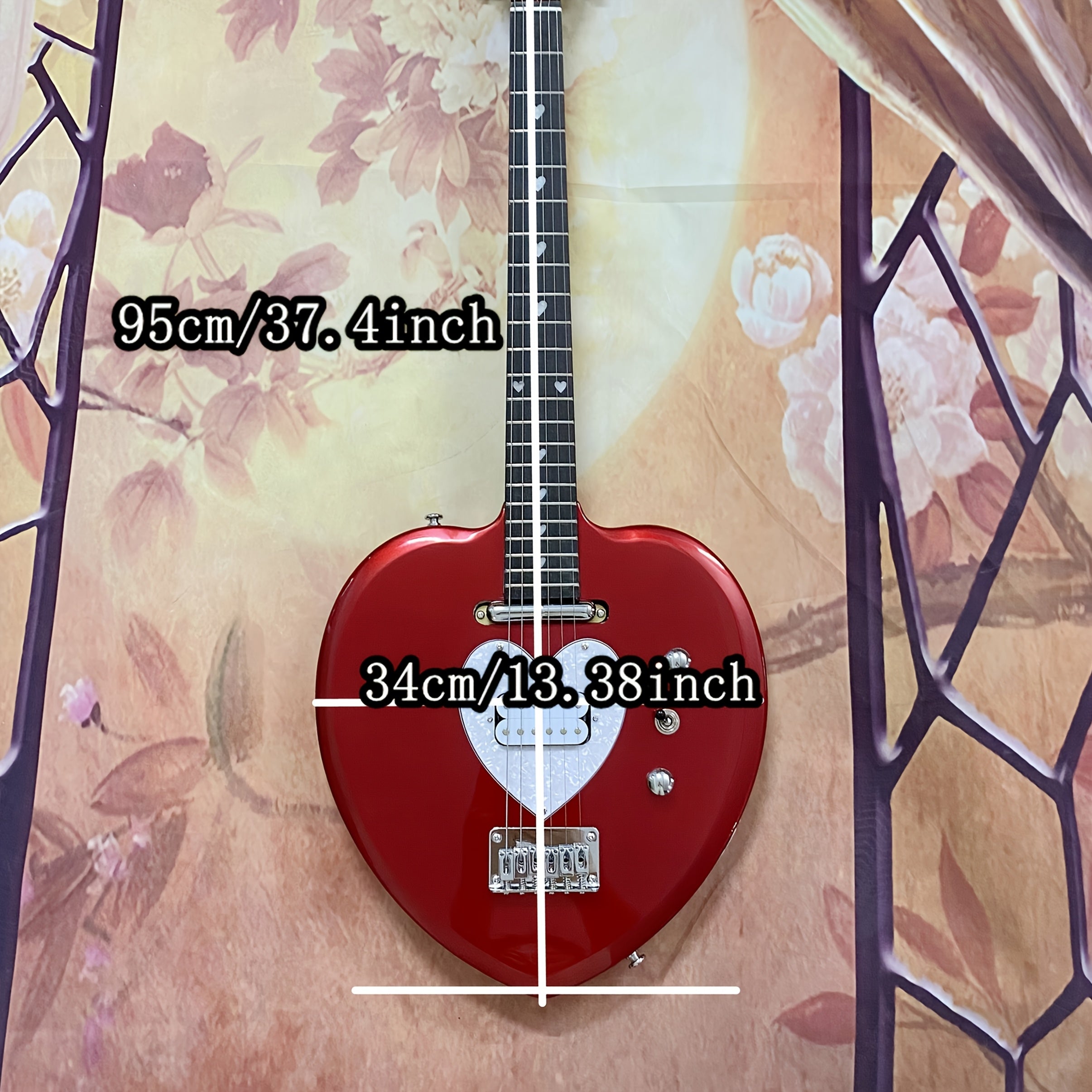 Red Electric Guitar with Heart Cutout Body & Glittering Pickguard