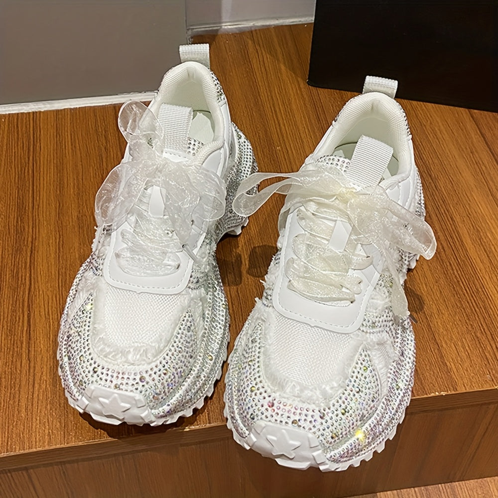Rhinestone-Embellished Sneakers with Thick Platform Sole
