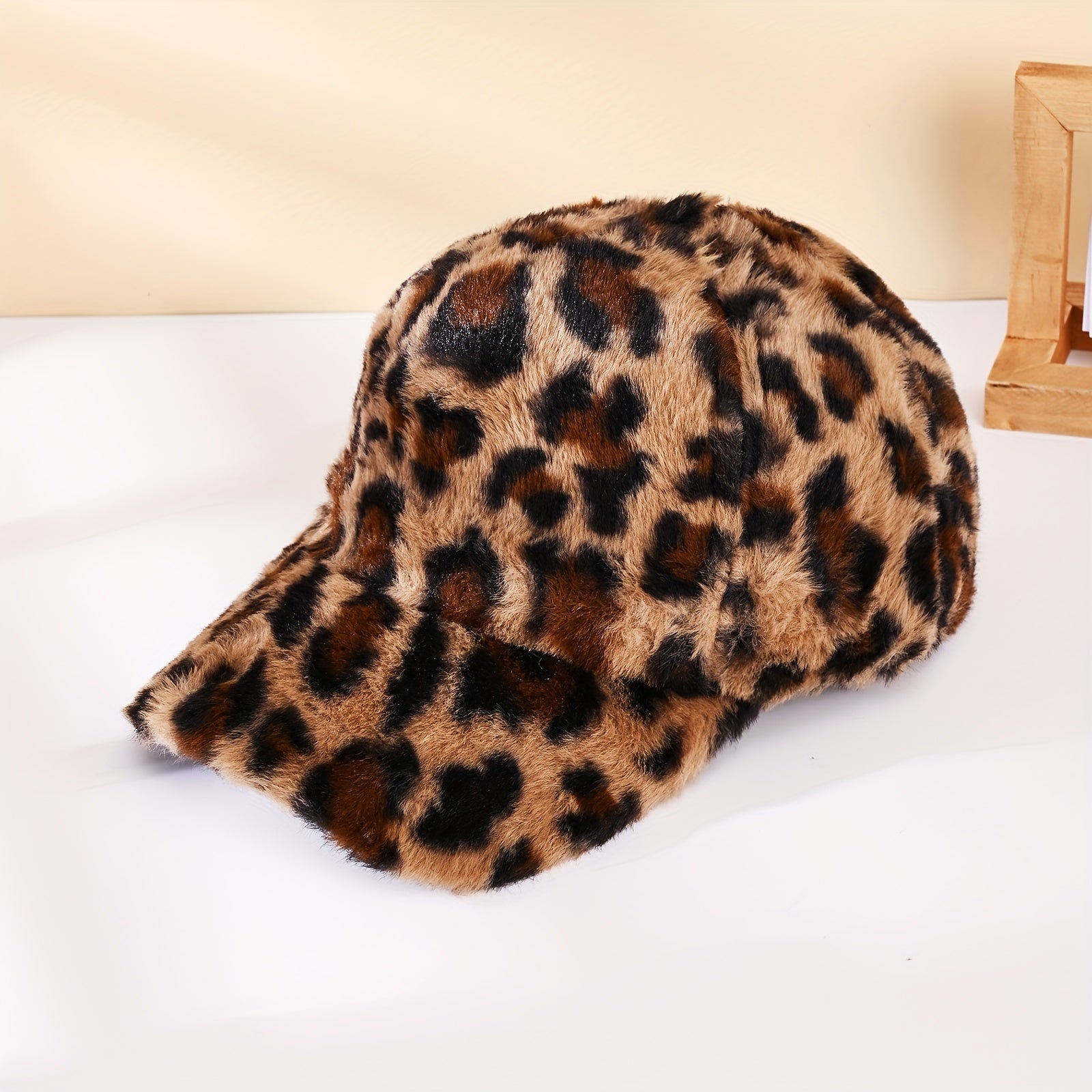 Leopard-Print Plush Baseball Cap
