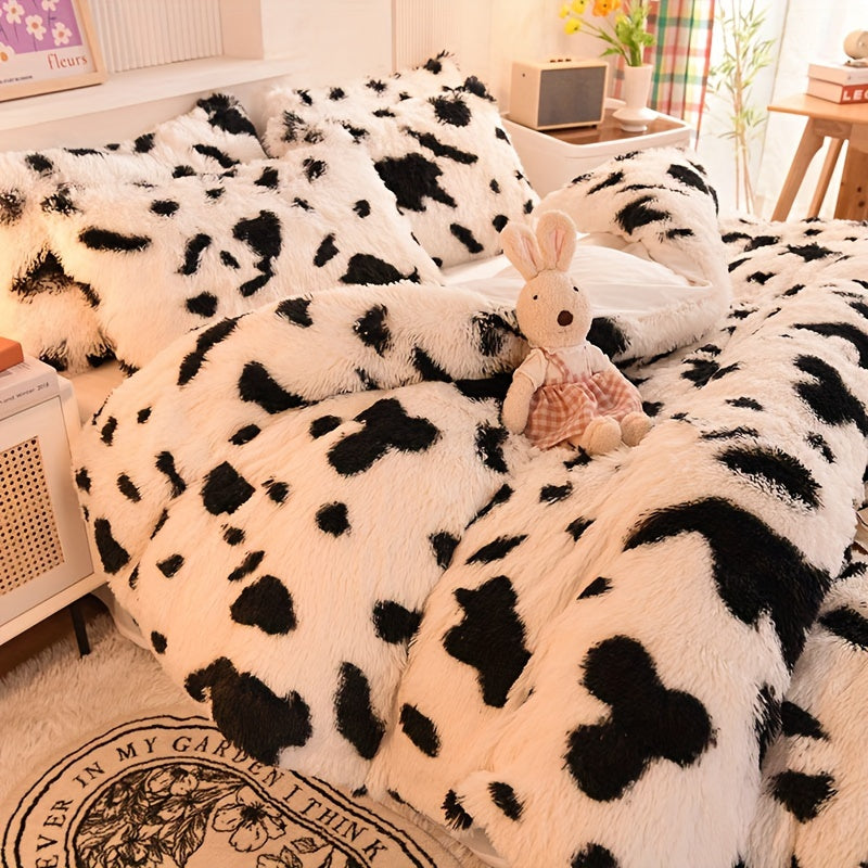 {3pcs} Leopard Print Plush Duvet Cover Set, Includes 1 Faux Fur Duvet Cover And 2 Pillowcases