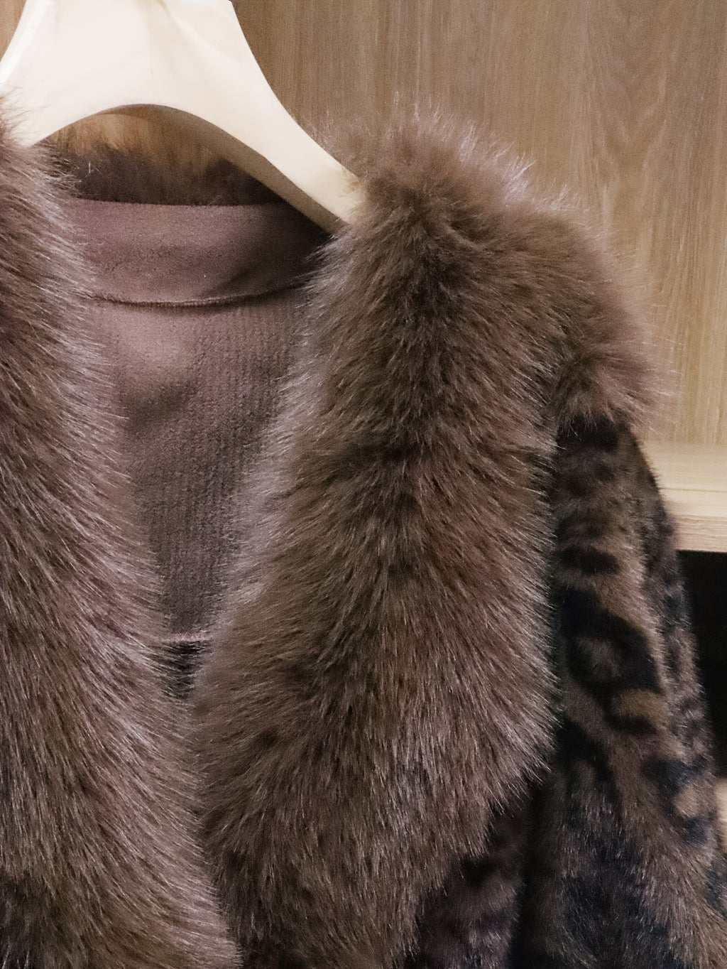 Leopard Print Faux Fur Collar Jacket