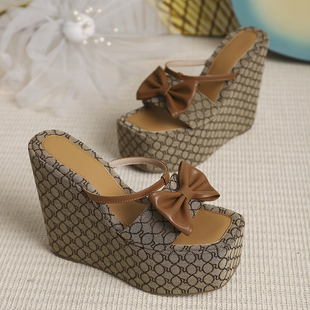 Square Toe High-Heel Platform Slippers