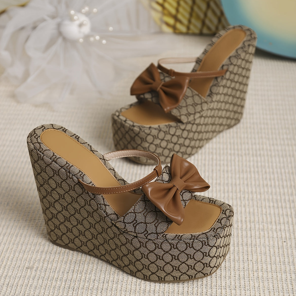 Square Toe High-Heel Platform Slippers