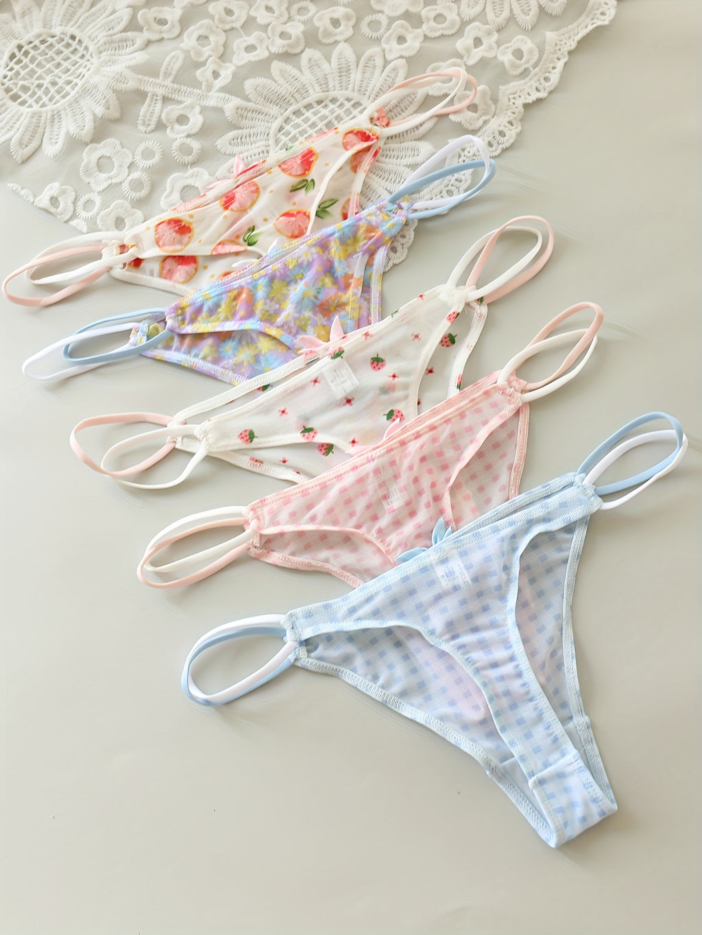 Sheer Lace-like Mesh Thong Underwear