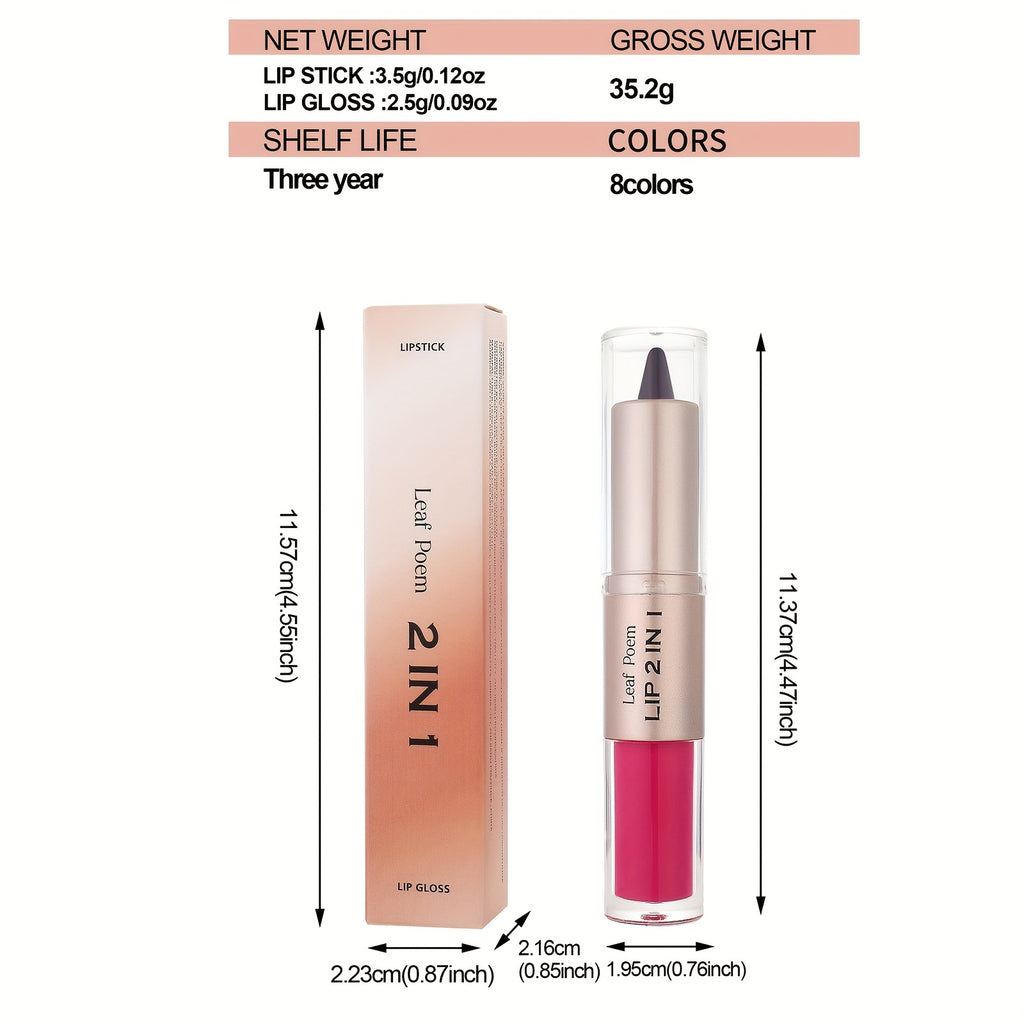 Double Effect Matte Gloss Lipstick, 2-in-1 Dual-Ended Lip Gloss & Lipstick