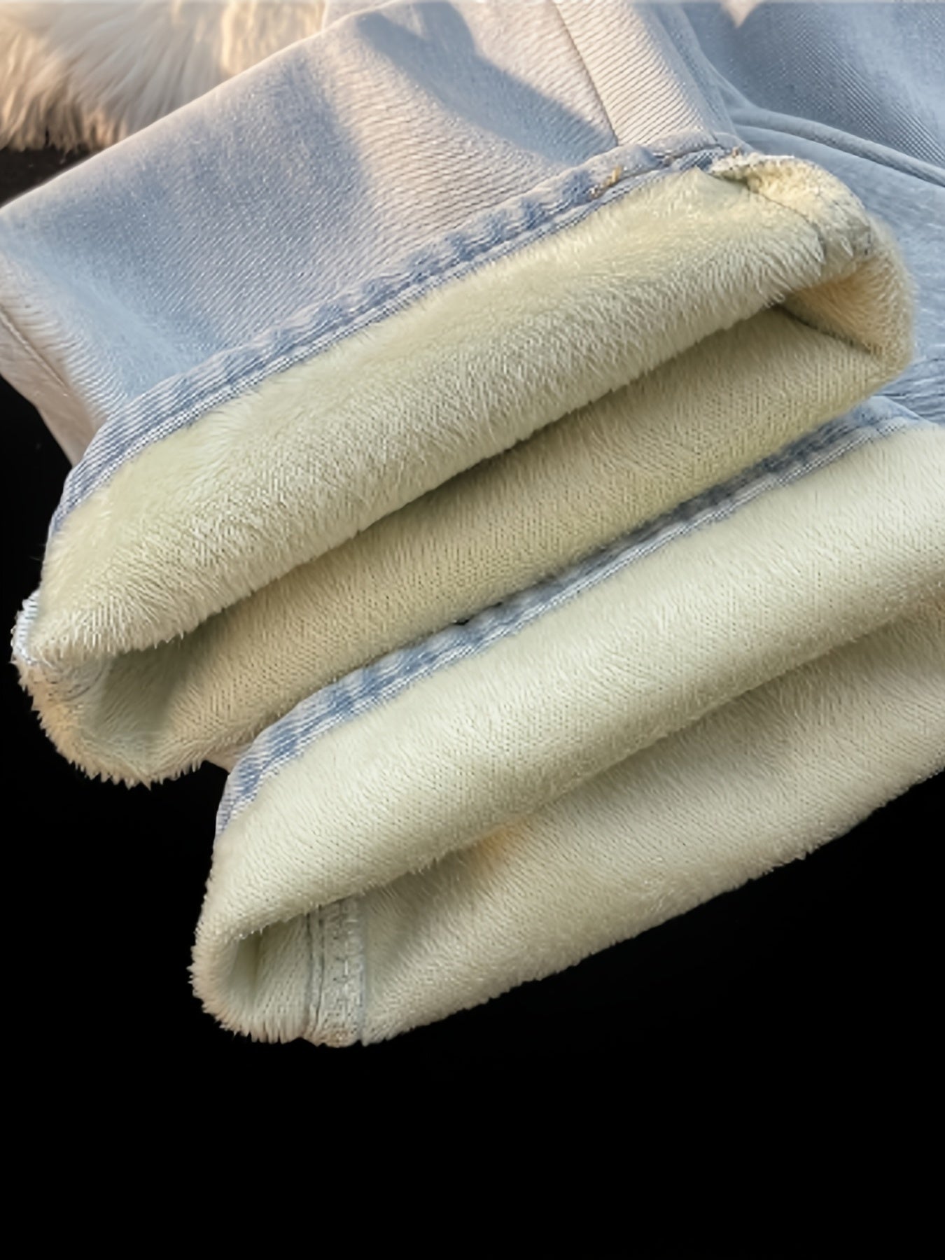 Fleece-Lined Heat-Retaining Slimming Elastic Waist Drawstring Light Blue Jeans