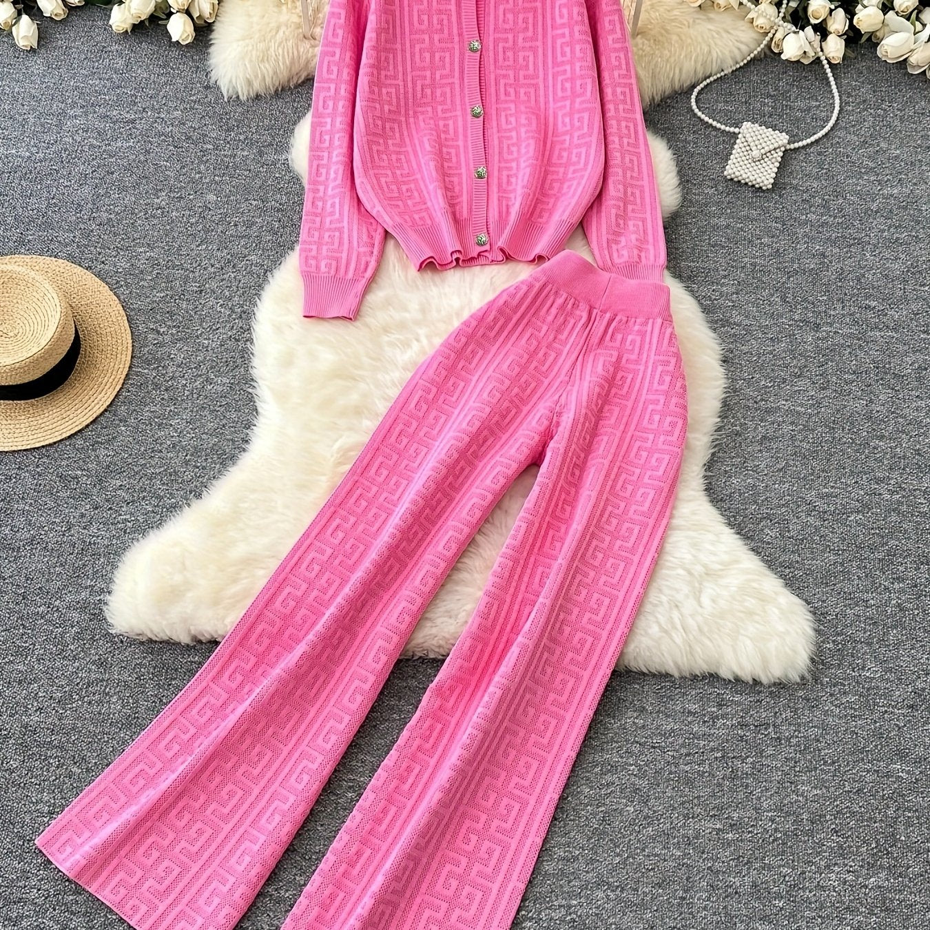 Cardigan Loose Jacquard Two-Piece Set