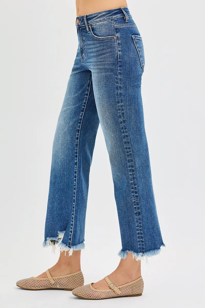 RISEN Full Size Mid Rise Crop Straight Jeans Plus Size