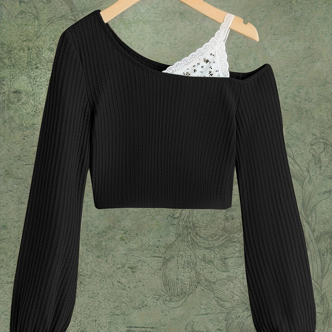 Lace Trim Off-Shoulder T-Shirt