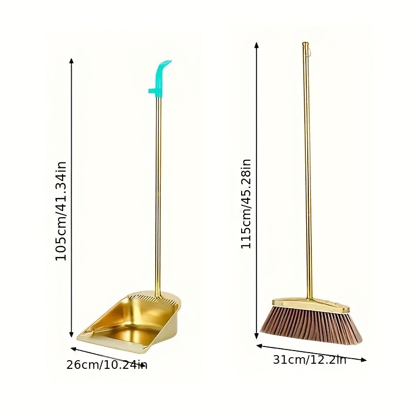Extra-Long Premium Golden Stainless Steel Broom with Serrated Edge