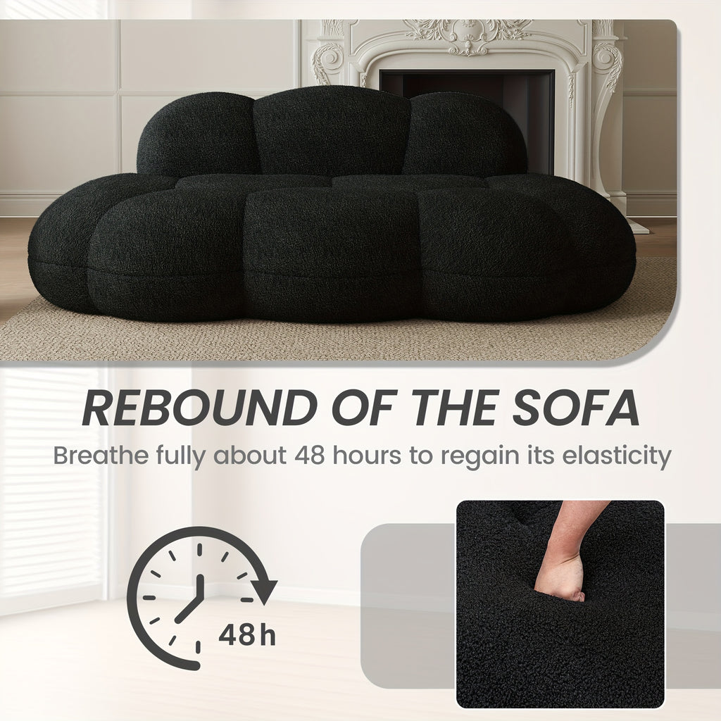 Modern Cloud-Shaped Sofa Bed-Like Couch - Black Sherpa Upholstery & Sponge-Filled, No Assembly Required, Space-Saving L-Shaped/ U-Shaped Sectional for Small Spaces, Apartments, Room - -Slip - Design (Engineered Wood