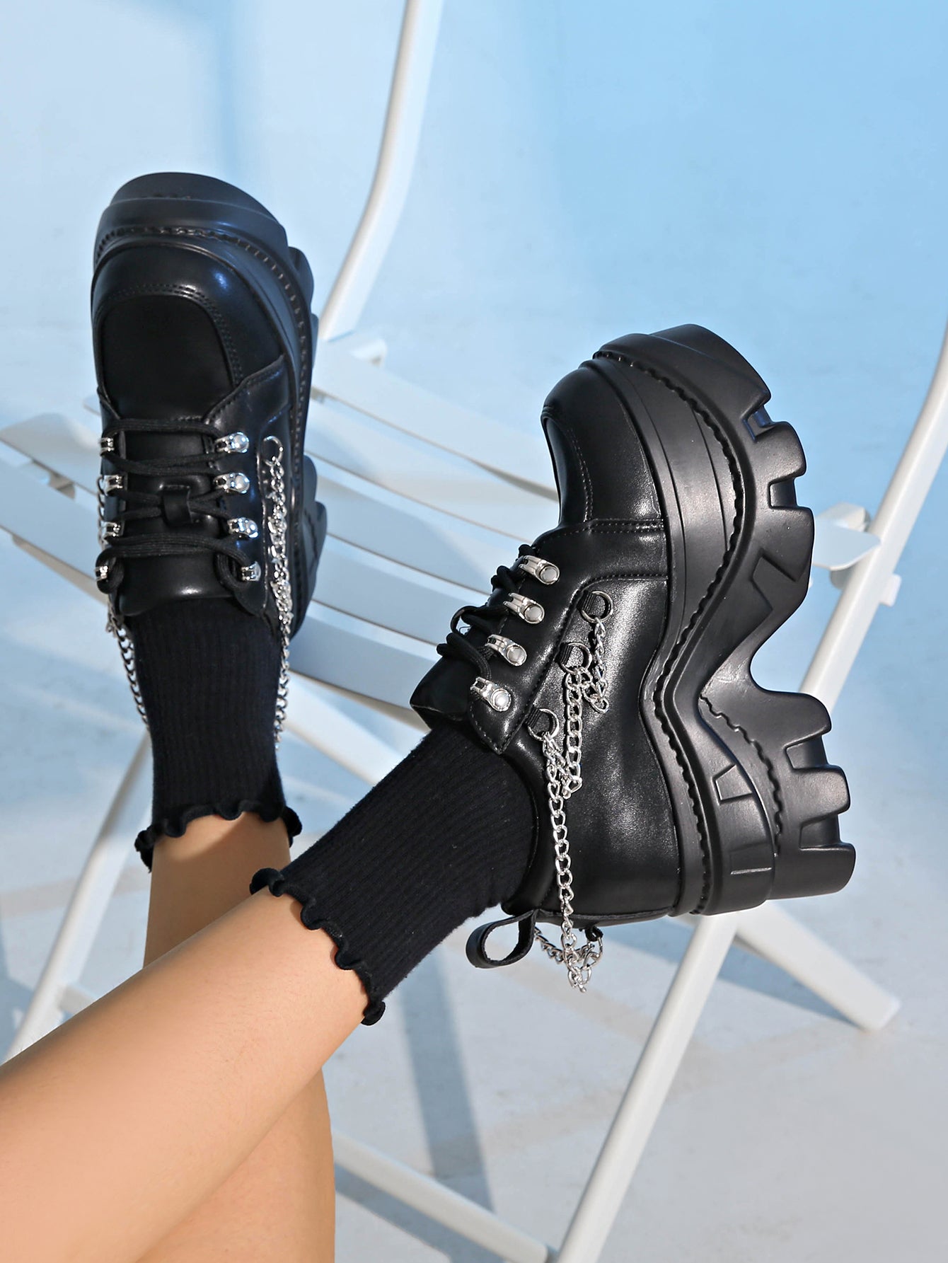 Chunky High-Heel Lace-Up Ankle Boots