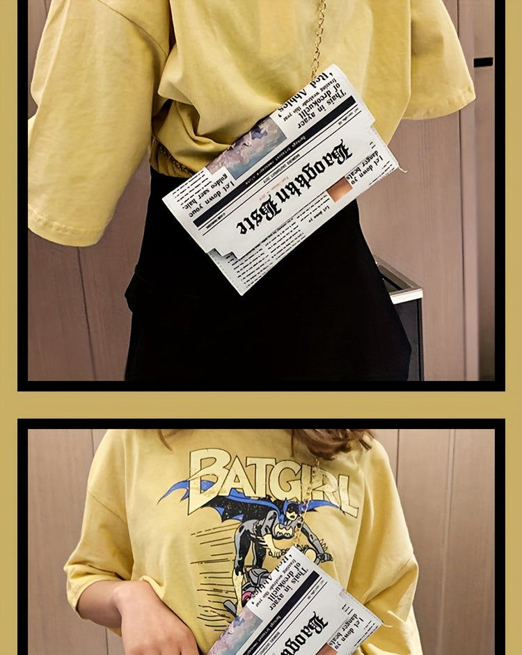 Trendy Chain Crossbody Newspaper Clutch Bag - Women's Envelope Flap Purse For Party Prom