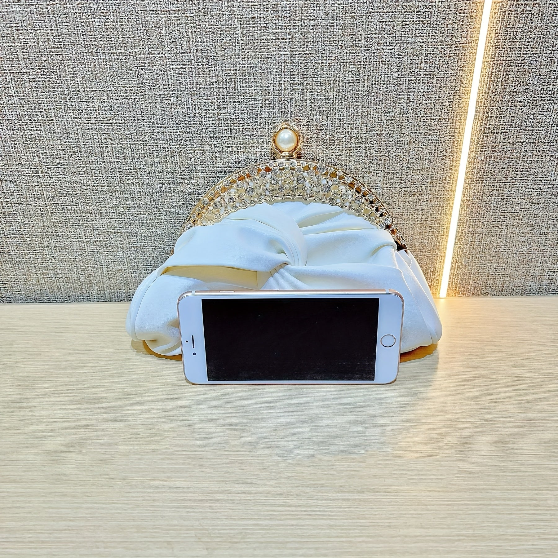 Elegant White Mini Clutch with Golden Rhinestone Crown