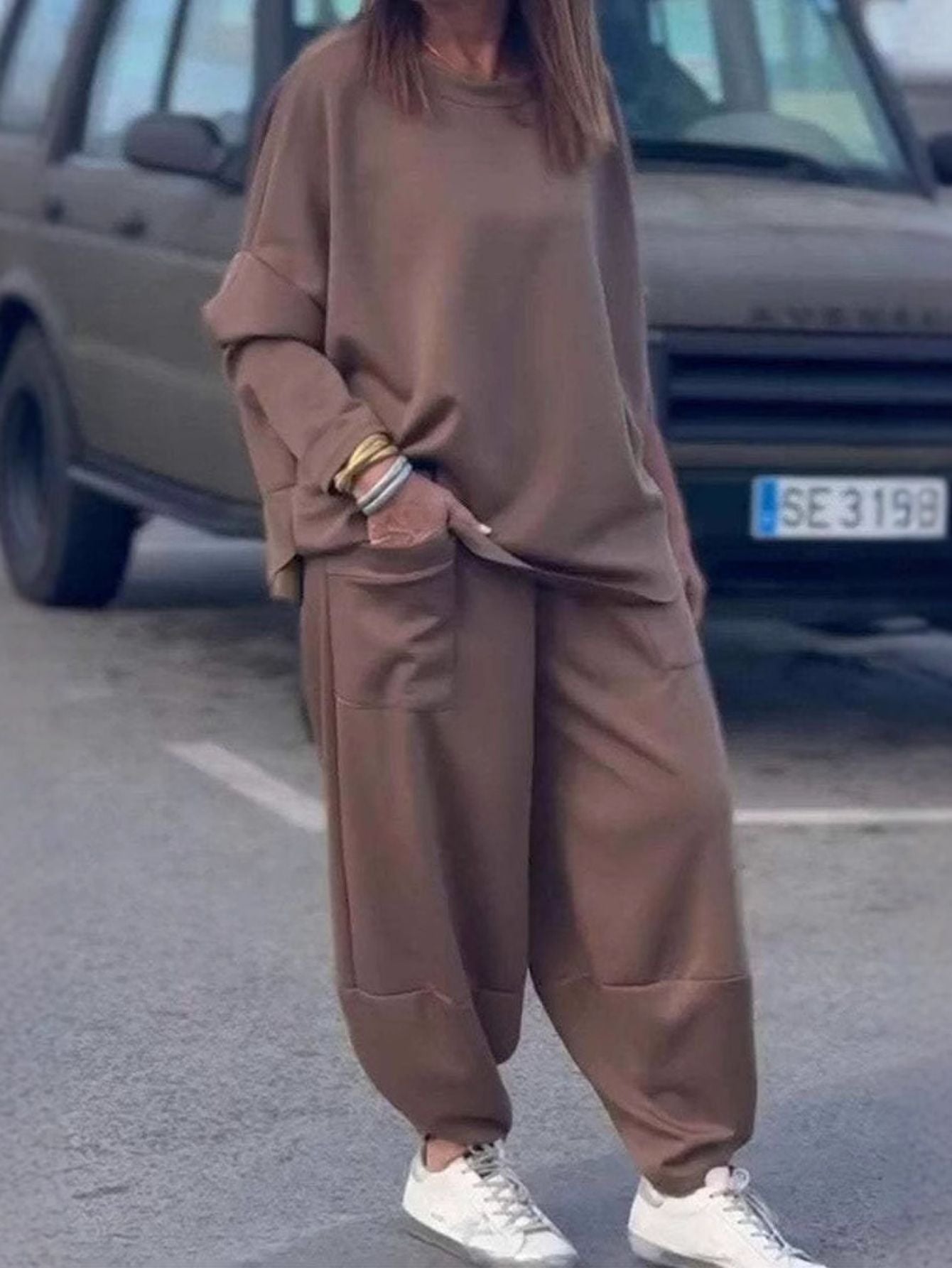 Solid Color Long Sleeve Casual Pants Set