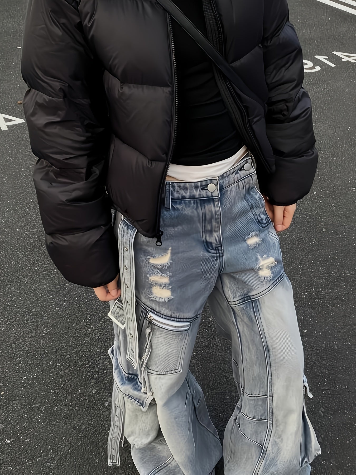 Cargo Faux Denim with Multiple Utility Pockets