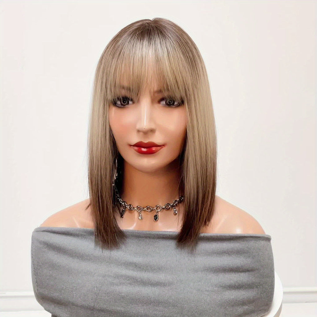 Elegant 14 inch Gray Ombre Brown Bob Wig