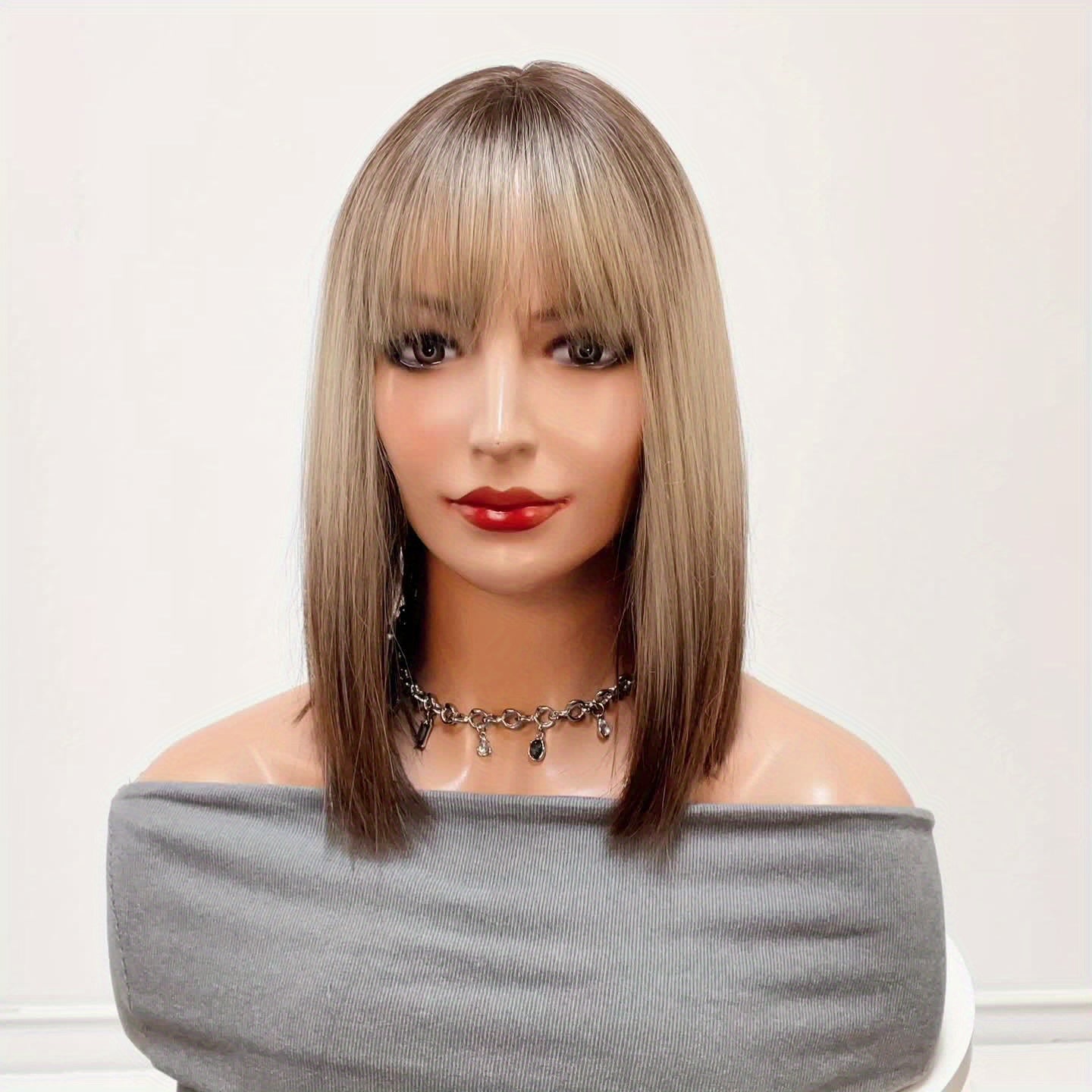 Elegant 14 inch Gray Ombre Brown Bob Wig