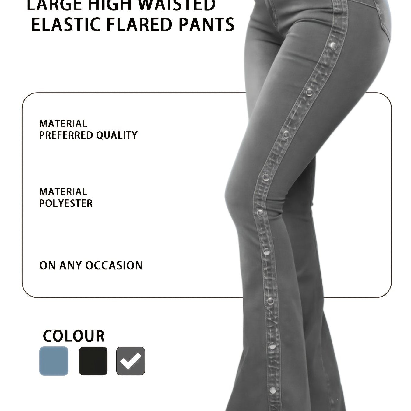 's Plus Size High-Waisted Wide-Leg Flared Bell-Bottom Jeans - Floor-Length Elastic Waist Trousers with Multi-Size Fit (Casual to Formal), All-Season for Commuting, Parties & - Durable Non-Sheer Pants