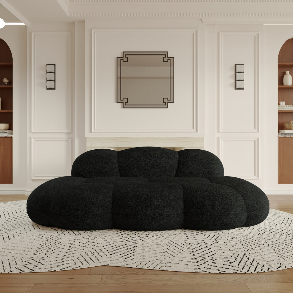 Modern Cloud-Shaped Sofa Bed-Like Couch - Black Sherpa Upholstery & Sponge-Filled, No Assembly Required, Space-Saving L-Shaped/ U-Shaped Sectional for Small Spaces, Apartments, Room - -Slip - Design (Engineered Wood