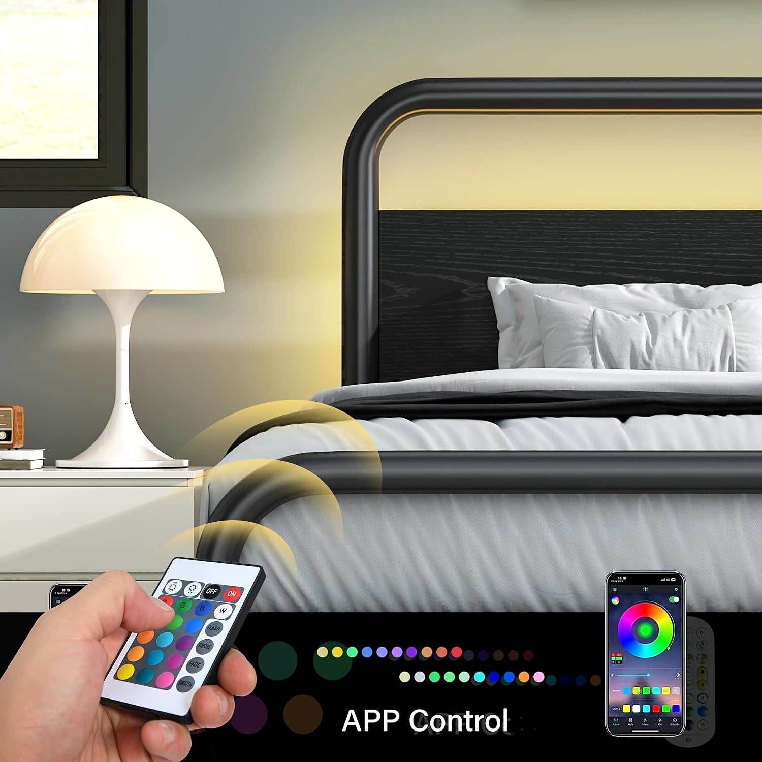 Twin Full Queen King Size Black/Brown/Grey/White Bed Frame with Wood Headboard