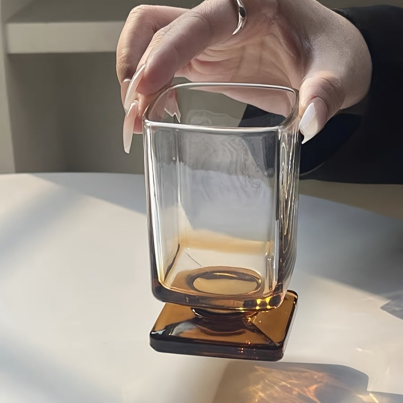 Square Glass Cups with Maillard Brown Tapered Design