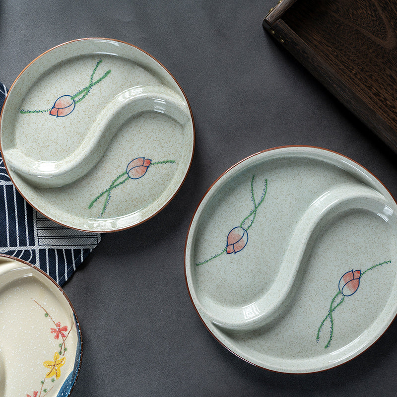 2 Under-glaze Ceramic Compartment Plates