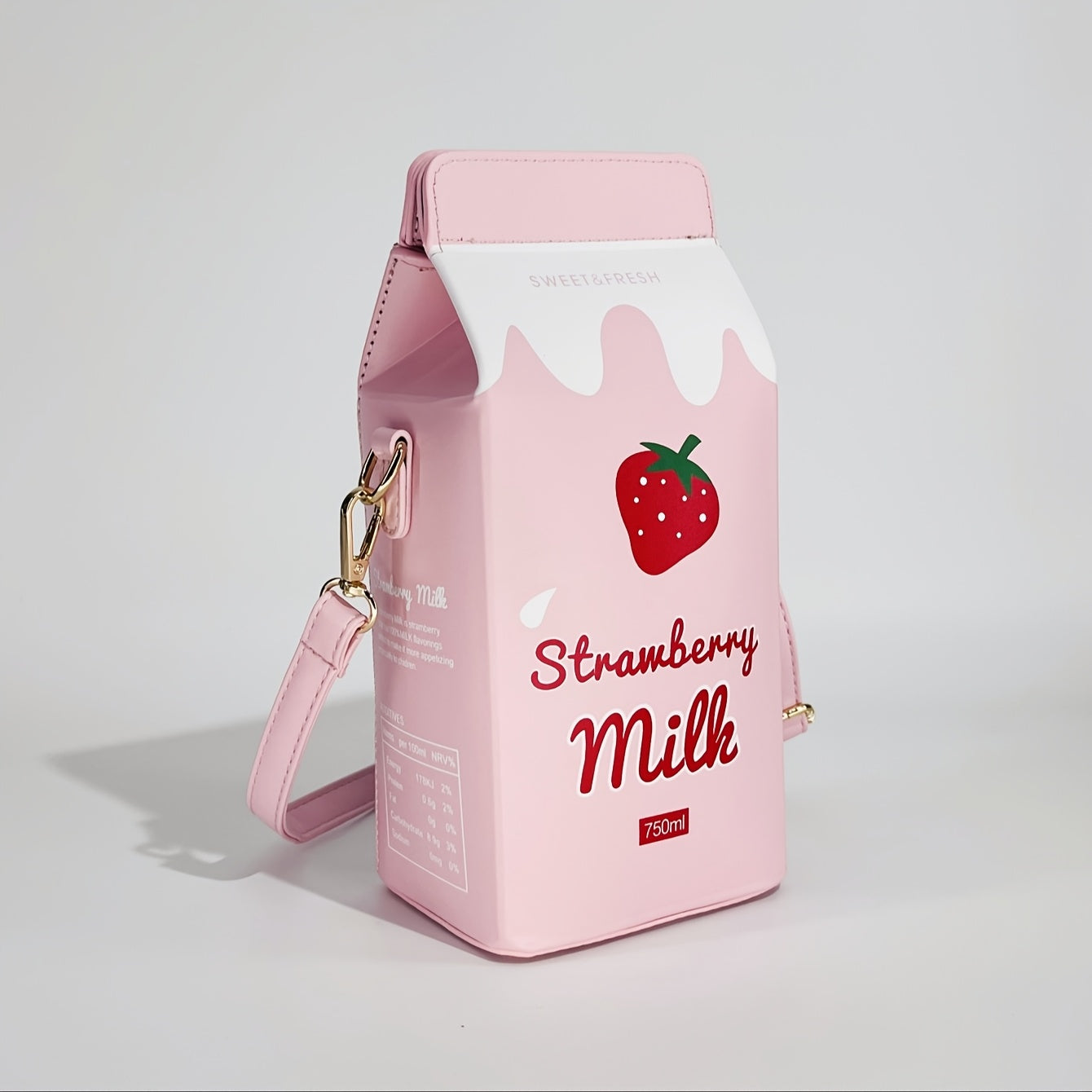 Women's Fashion Milk Carton-Shaped Letter and Cow Print Crossbody Bag with Adjustable Strap and Zipper Closure, Casual Commuter Satchel for Travel and Everyday Use - Strawberry Pattern Square Purse, Lightweight Handbag, Playf