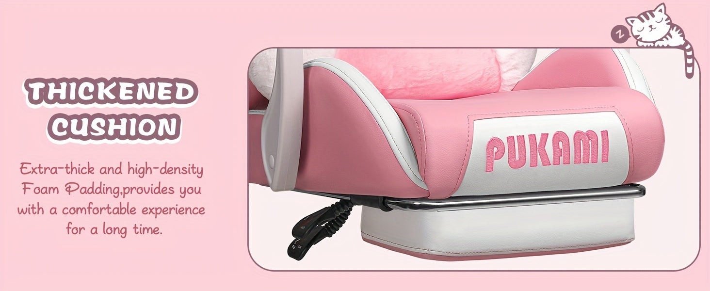 Pink Kawaii Cat Ear Gaming Chair with Paw Cushion