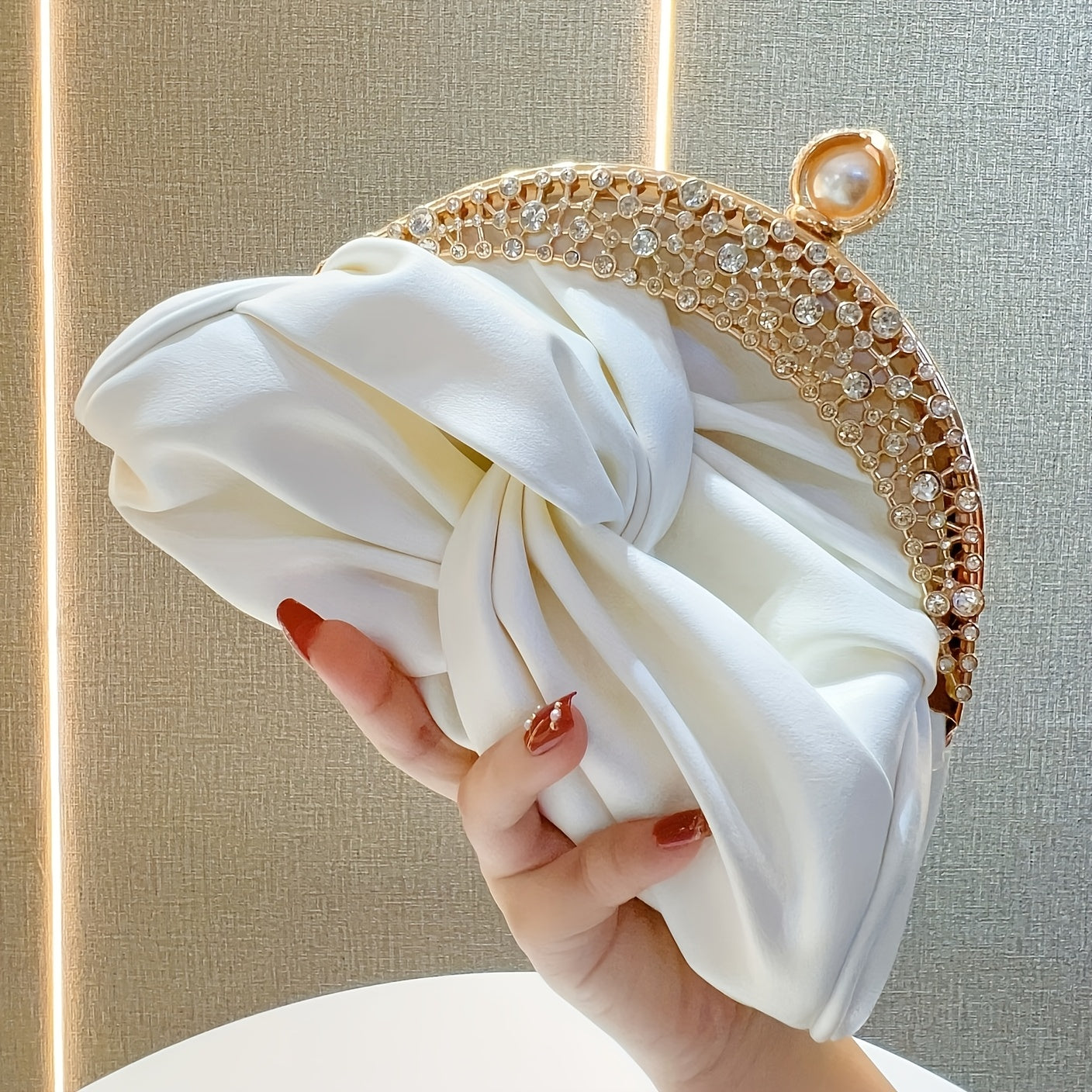 Elegant White Mini Clutch with Golden Rhinestone Crown