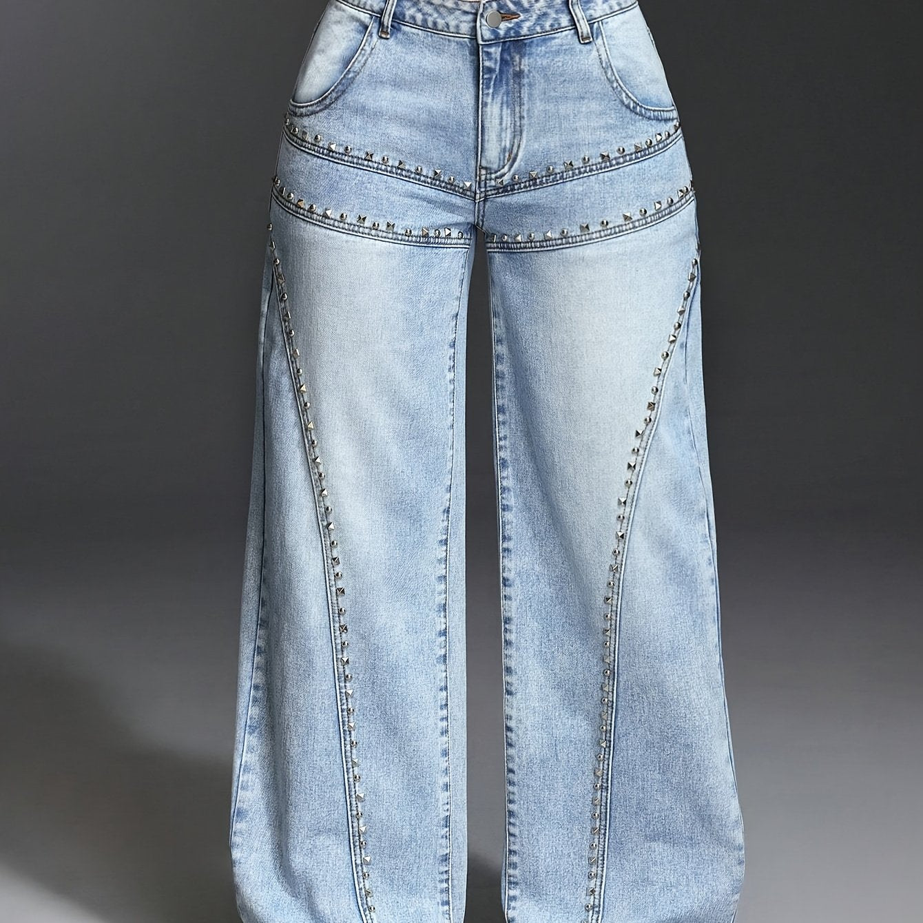 Pocket Stud Inlaid Loose Wide Leg Jeans